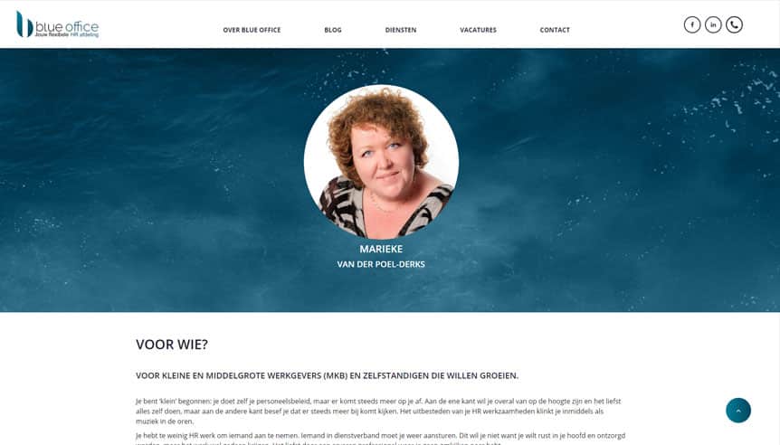 De voorpagina van de blue office website die gemaakt is door galileo academy