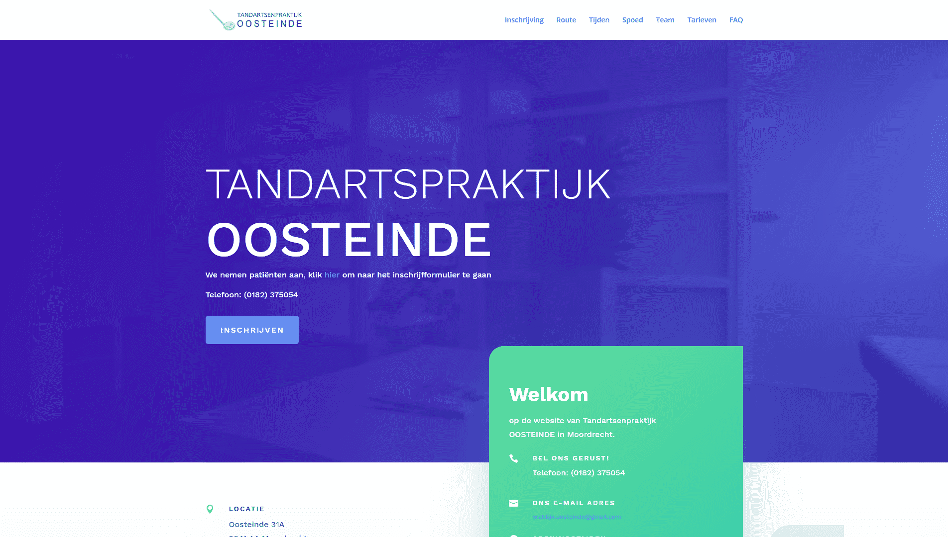 De voorpagina van de website van tandartspraktijk oosteinde die gemaakt is door galileo academy