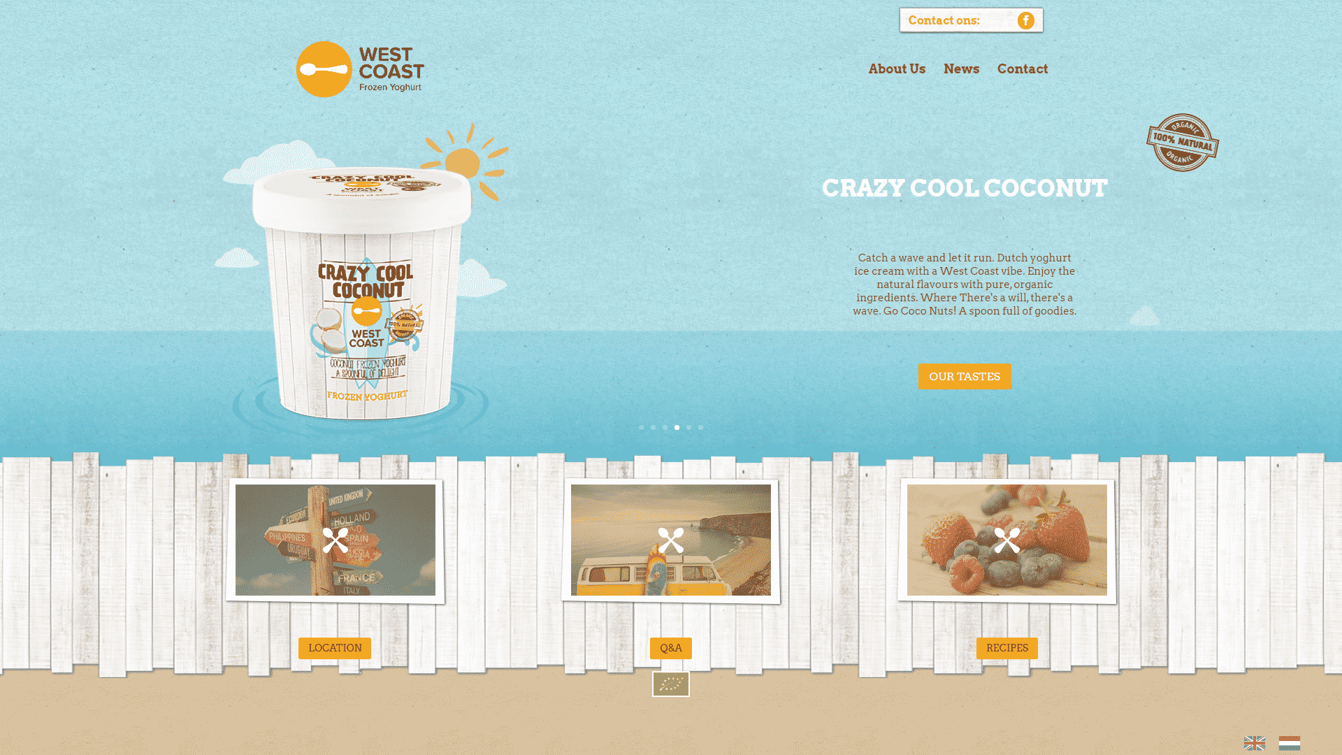 De voorpagina van de website westcoast frozen yoghurt die is gemaakt door galileo academy