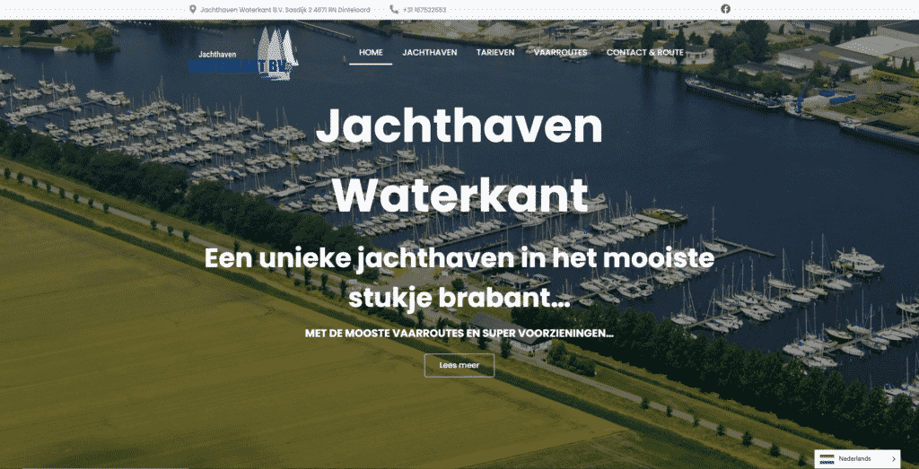 De voorpagina van de website jachthaven waterkant die galileo academy heeft gemaakt.